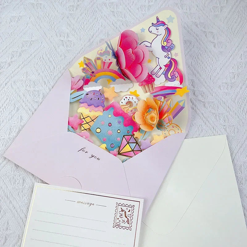 Pop up style surprise flower greeting card envelope shape universal blessing creative gratitude 3D card thank you cards gift