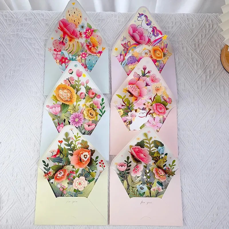 Pop up style surprise flower greeting card envelope shape universal blessing creative gratitude 3D card  thank you cards  gift