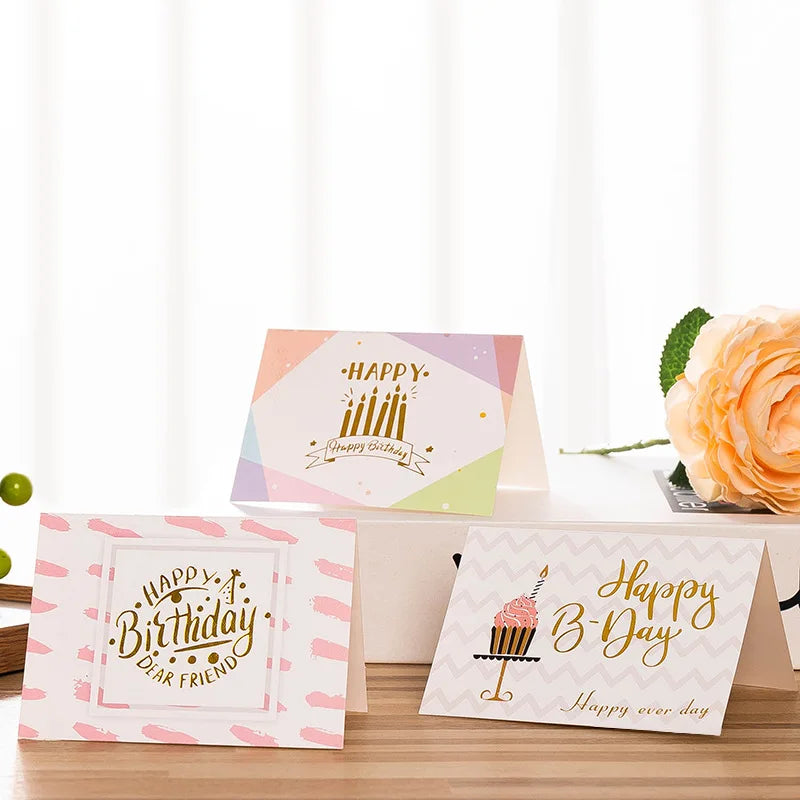 10 piece set of hot stamping happy birthday greeting card flower shop bakery souvenir gift for boyfriend and girlfriend