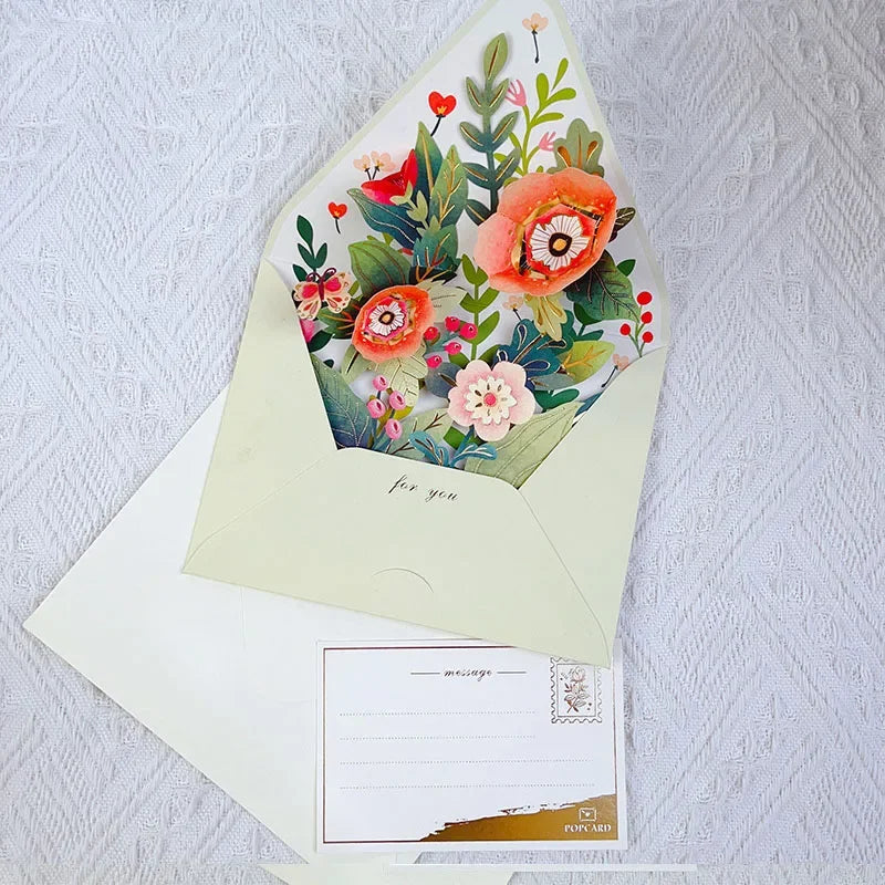 Pop up style surprise flower greeting card envelope shape universal blessing creative gratitude 3D card  thank you cards  gift