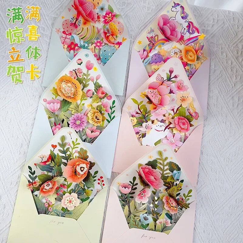 Pop up style surprise flower greeting card envelope shape universal blessing creative gratitude 3D card  thank you cards  gift