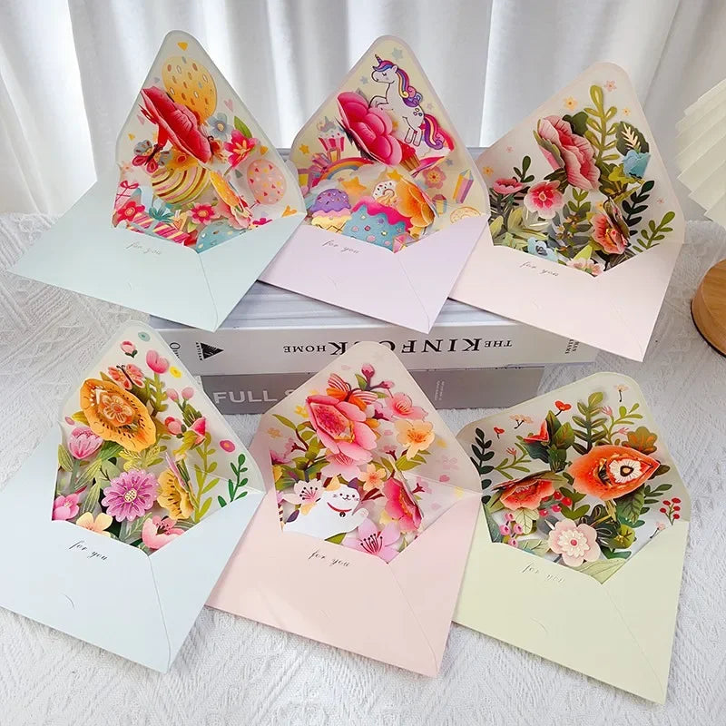 Pop up style surprise flower greeting card envelope shape universal blessing creative gratitude 3D card  thank you cards  gift
