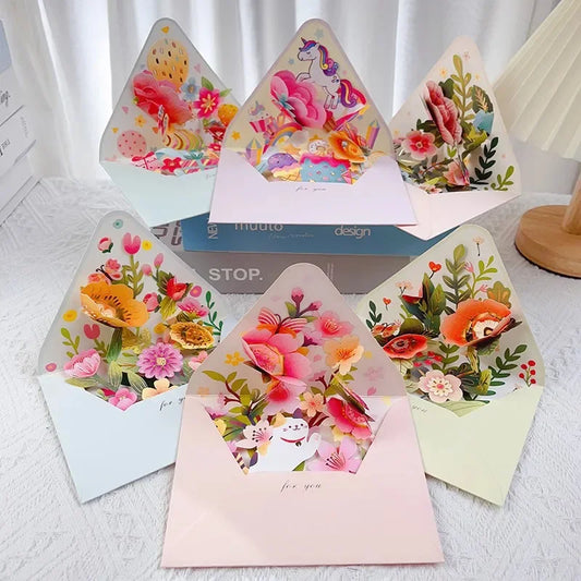 Pop up style surprise flower greeting card envelope shape universal blessing creative gratitude 3D card  thank you cards  gift