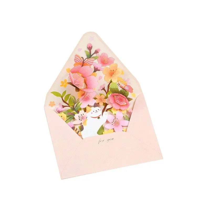 Pop up style surprise flower greeting card envelope shape universal blessing creative gratitude 3D card  thank you cards  gift