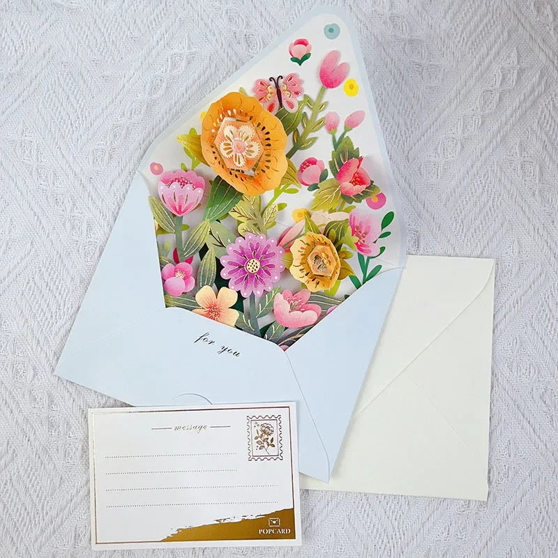 Pop up style surprise flower greeting card envelope shape universal blessing creative gratitude 3D card  thank you cards  gift