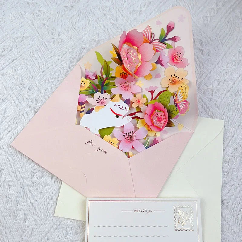 Pop up style surprise flower greeting card envelope shape universal blessing creative gratitude 3D card  thank you cards  gift