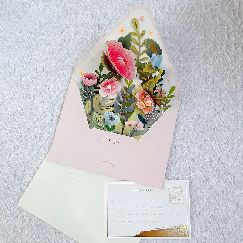 Pop up style surprise flower greeting card envelope shape universal blessing creative gratitude 3D card  thank you cards  gift